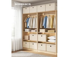 SONGMICS laikymo dėžės su dangčiais, 3 vnt. rinkinys, tvarkymo dėžės, PP plokštės, bekvapės, sulankstomos, sukraunamos, audinės dėžės su rankenomis, 43 x 30 x 30 cm, kapučino smėlio spalvos