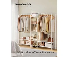 SONGMICS metalinis drabužių stovas 29 x 183 x 158,4 cm su lentynomis, matinis baltas