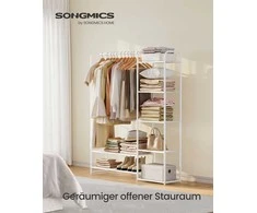 SONGMICS metalinis drabužių stovas 29 x 112 x 158,4 cm su lentynomis, matinis baltas