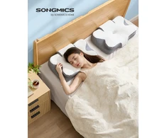 Lova SONGMICS pagalvė, ergonomiška pagalvė, kaklo pagalvė, reguliuojamo aukščio, miego pagalvė, „Memory Foam“ pagalvė, skirta miegantiems ant šono, nugaros ir pilvo, debesų balta-balandžio pilka