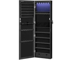 Songmics Pakabinama veidrodinė juoda MDF papuošalų spintelė