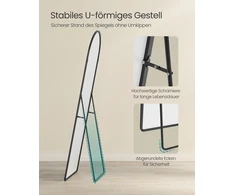 SONGMICS pilno ilgio veidrodis, išlenktas viso kūno grindų veidrodis su stovu, aliuminio lydinio rėmas, grūdintas stiklas, skirtas miegamajam, svetainei, garderobui, suapvalinti kampai, 160 x 50 cm, matinė juoda