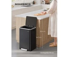Songmics Plieninė šiukšliadėžė su pedalu 50 L, juoda
