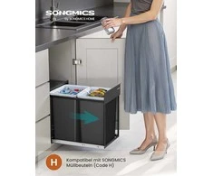 Songmics Dviguba plieno šiukšlių dėžė su ištraukiama sistema, 2 x 20 L