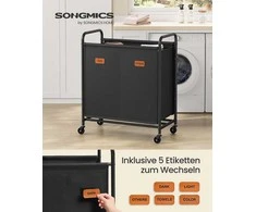Songmics Skalbinių dėžė su ratukais, 140 L, 2 skyriai, juoda