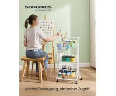 SONGMICS vežimėlis su 3 lygiais, baltas ir skaidrus