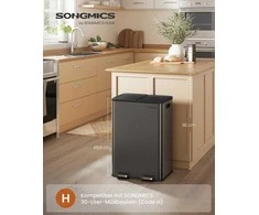 Songmics Virtuvinė šiukšliadėžė su dviem skyriais ir Softclose dangčiu, 2 x 30 l
