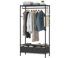 Songmics Drabužių kabykla su lentynomis 40x90x180 cm juoda