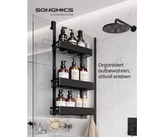 Songmics Trijų lygmenų dušo lentynėlė, kabinama, iš nerūdijančio plieno, juoda