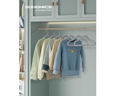 Vaikiškų drabužių kabyklų rinkinys 50 su 360° besisukančiais kabliukais, balandžių pilka