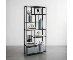 Songmics Knygų lentyna su 6 lentynomis iš grūdinto stiklo, 30x80x180 cm, juoda
