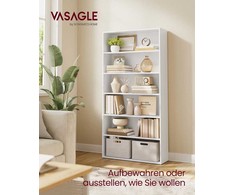 VASAGLE knygų lentyna su 6 atviromis lentynomis 24 x 80 x 160,7 cm debesų baltumo