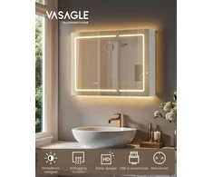 Songmics VASAGLE veidrodinė spintelė su apšvietimu ir rozete