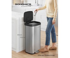 Songmics 68 litrų metalinė 68 litrų virtuvės atliekų dėžė su dangčiu sidabriškai juoda