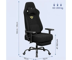 Songmics Žaidimų kėdė iš dirbtinio zamšos su kojų atrama ir 4D porankiais, iki 200 kg, 72 x 72 x 125–135 cm, juoda