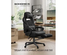 Songmics Žaidimų kėdė tamsiai juoda–skalūno pilka
