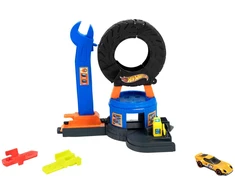 Hot Wheels City dirbtuvės ištiesiama padanga – automobilio trasa + transporto priemonė