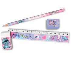 KIDS Rinkinys Akcesoriów Szkolnych 5w1 Lilo I Stitch Penalas Ołówek Linijka Gumka / St00144