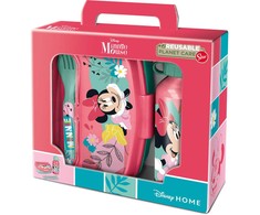 Stor Kombinacija pietų dėžutė + gertuvė + įrankiai - MINNIE - Rožinė - Stačiakampė - Vaikams - Tinka indaplovėms