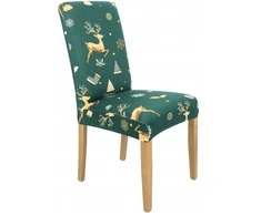 Kalėdiniai universalūs kėdžių užvalkalai su elniukų raštu, 4 vnt., žalios spalvos