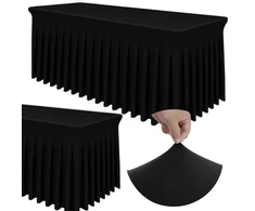 Tamprus užvalkalas banketiniam stalui su klostėmis, juodas, 180x76 cm