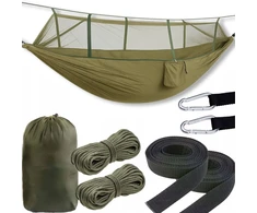 Turistinis hamakas su tinkleliu nuo uodų 255×140 cm, tamsiai žalias