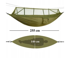 Turistinis hamakas su tinkleliu nuo uodų 255×140 cm, tamsiai žalias