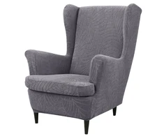 Užvalkalas foteliui su aukštu atlošu, lapų rašto, pilkos spalvos