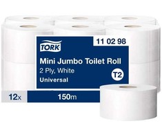 Tualetinis popierius Tork Universal Mini Jumbo T2, 2 sl., 9.1cm x 150m, balta sp. (110298)