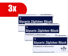 Bano Healthcare 3 VNT. RÖSCH glicerino žvakutės, 1 g, 10 žvakučių