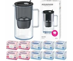 Aquaphor Glass 2,5 l stiklinis filtravimo ąsotis + 10 Maxfor filtrų (4Mg+6), juodas