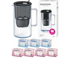 Aquaphor Glass 2,5 litro filtravimo ąsotis + 3 Maxfor + 4 Maxfor Mg+ kasetės, Juodas