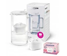 Aquaphor Glass, stiklinis filtravimo ąsotis 2,5 L su Maxfor ir Maxfor Mg kasete, baltas
