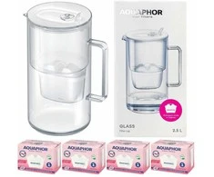 Aquaphor Glass stiklinis filtravimo ąsotis, baltas + 4 Maxfor+ Mg filtrai