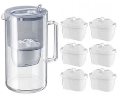 Vandens filtravimo ąsotis Aquaphor Glass 2,5L, pilkas, su 6 vnt vandens filtrų
