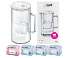 Aquaphor stiklinis vandens filtravimo ąsotis, baltas + 4 filtrai (1Mg+3)