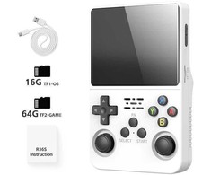 DATA FROG R36S Retro delninis vaizdo žaidimų konsolė Linux sistema 3,5 colio IPS ekranas, nešiojamasis kišeninis vaizdo grotuvas Žaidimai berniukui(Baltas)