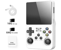 DATA FROG R36S Retro delninis vaizdo žaidimų konsolė Linux sistema 3,5 colio IPS ekranas, nešiojamasis kišeninis vaizdo grotuvas Žaidimai berniukui(Baltas)