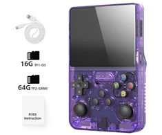 DATA FROG R36S retro delninis vaizdo žaidimų konsolė Linux sistema 3,5 colio IPS žaidimų ekranas, nešiojamas kišeninis vaizdo grotuvas 2023(PURPULINĖ)