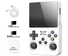 DATA FROG R36S Retro delninis vaizdo žaidimų konsolė Linux sistema 3,5 colio IPS ekranas, nešiojamasis kišeninis vaizdo grotuvas Žaidimai berniukui(Baltas)