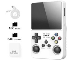 DATA FROG R36S Retro delninis vaizdo žaidimų konsolė Linux sistema 3,5 colio IPS ekranas, nešiojamasis kišeninis vaizdo grotuvas Žaidimai berniukui(Baltas)