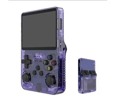 De'Luxe R36S Retro vaizdo delninė žaidimų konsolė, skirta 64G ir 1500 klasikiniams žaidimams, violetinė