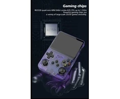De'Luxe R36S Retro vaizdo delninė žaidimų konsolė, skirta 64G ir 1500 klasikiniams žaidimams, violetinė