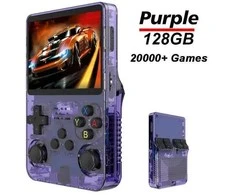 R36S delninė žaidimų konsolė 3,5 colio IPS ekranas 20000 klasikinis retro žaidimų konsolės Linux sistemos nešiojamas kišeninis vaizdo žaidimų grotuvas(Violetinė 128G)