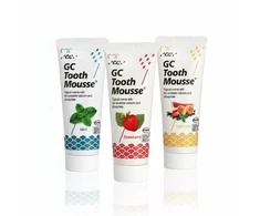 Remineralizuojantis dantų kremas be fluoro GC Tooth Mousse Recaldent, braškių, tutti ir mėtų skoniai, 35 ml x 3 vnt
