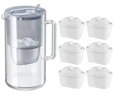 Vandens filtravimo ąsotis Aquaphor Glass 2,5L, pilkas, su 6 vnt vandens filtrų