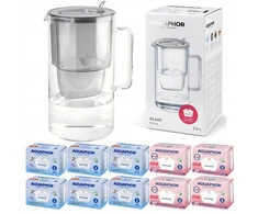 Vandens filtravimo ąsotis Aquaphor Glass 2,5L, pilkas, su 10 vnt vandens filtrų
