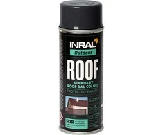 Aerozoliniai dažai stogo dangai INRAL ROOF grafito pilka RAL7024 blzigūs 400 ml.