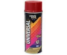 Aerozoliniai universalūs dažai INRAL UNIVERSAL ugnies raudona RAL3000 blizgūs 400 ml.