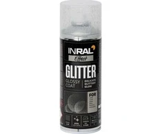 Aerozolinis lakas su blizgučiais INRAL EFFECT GLITTER skaidri sidabro blizgūs 400 ml.